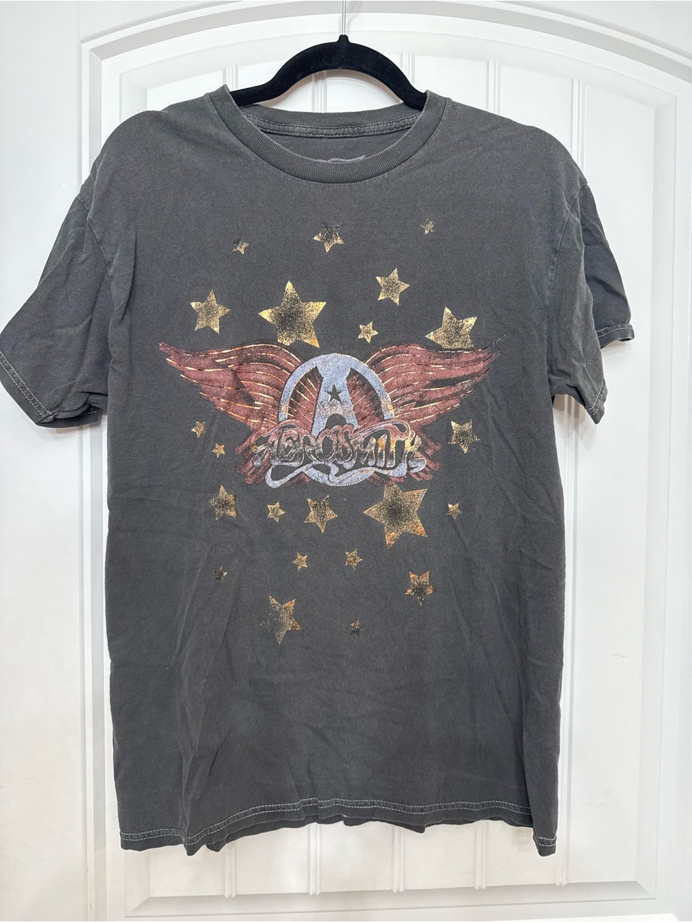 Aerosmith Wing Logo Short Sleeve Tee - Black with Gold Stars